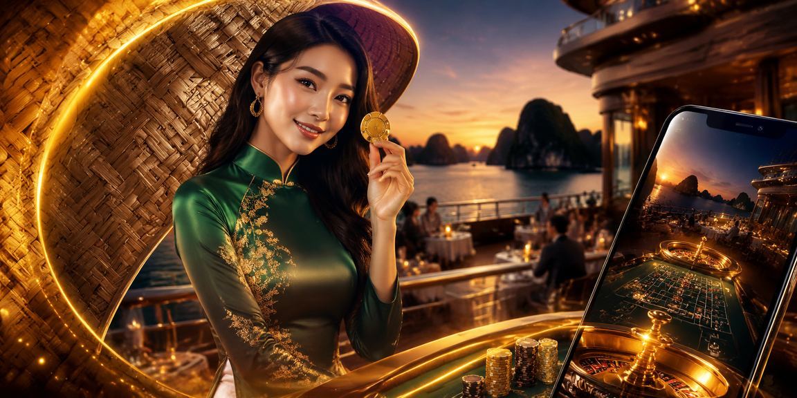 Người dùng xem ưu đãi casino trên mobile trong khung cảnh Hạ Long